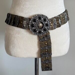Bronze and silver vintage ornate belt with metal buckle Super unique
